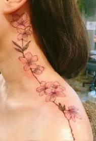 Red simple small fresh floral tattoo pattern for girls