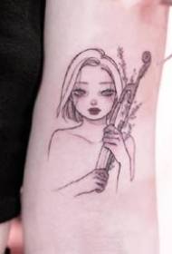 A group of small fresh style watercolor little girls portrait tattoo designs
