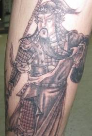 Individual Asian warrior with spear tattoo pattern