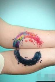 A set of colorful watercolor splashes of art and small fresh tattoo patterns