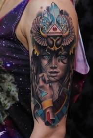 Big arm color egyptian woman portrait tattoo pattern