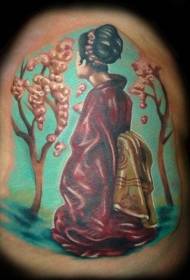 Рамо, японска акварелна живопис и татуировка на гейша