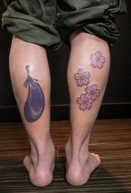 Tatuaggio di melanzana e fiori di colore delle gambe