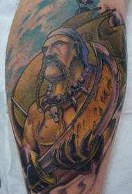 Perna cor viking navio pirata guerreiro tatuagem padrão
