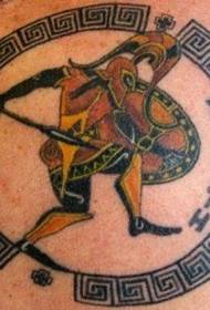Farverig gladiator og sort rundramme tatoveringsmønster