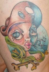 Lem na strane farby karikatúra napoly mŕtve pirátske dievča tetovanie