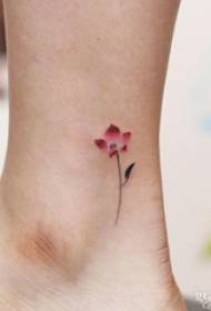 Girls' ankles painted fresh and simple flowers tattoo pictures