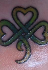 Tattoo pattern of shoulder colored clover heart knot