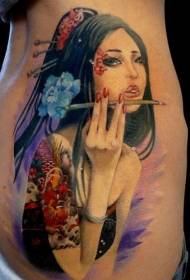 Pola tattoo geisha jepang gaya ala