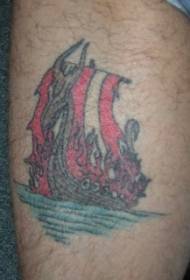 a pirate sailboat colorful tattoo pattern on the sea