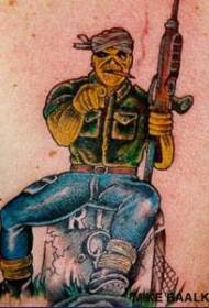 Patrón de tatuaje de Monster Warrior en la tumba de color de espalda