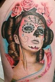 Tatuaggio carino dea morte geisha colore spalla