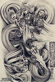 Atmaisféar lámhscríbhinne patrún iomlán tattoo Zhao Yun