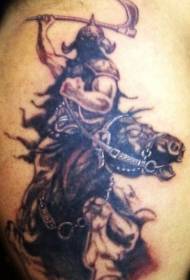 Θυμωμένος πολεμιστής με σκούρο μοτίβο τατουάζ άλογο