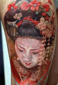 Legs xweşbînek sêwirîna rengîn a watercolor portreya geisha