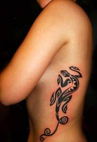 Girl side rib tribe lizard black tattoo pattern