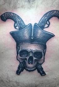 Capa di craniu pirate addominale è stampa di tatuaggi di pistola di croce