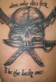 Tatu di craniu pirata neru mottu tatuaggio