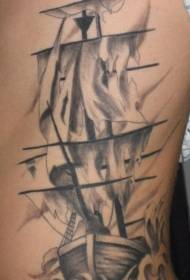 Waist black gray ghost sailing tattoo pattern