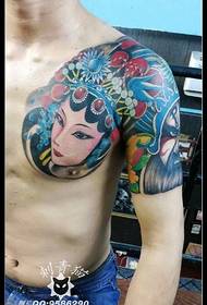 Shoulder ყვავილების denim tattoo ნიმუში
