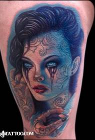 Arm nieuwe school stijl kleurrijke vrouw portret tattoo