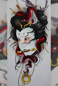 Japanese geisha color tattoo manuscript