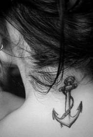 Meisjehals zwarte lijn schets zeebries anker tatoeëringsfoto