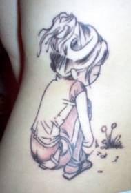 Waist-side simple sad little girl tattoo pattern