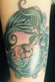Arm painted female Aquarius tattoo pattern