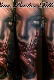 Arm color horror style devil woman tattoo pattern
