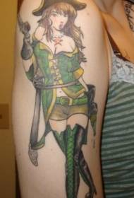 Cor de ombro sexy feminino pirata beleza tatuagem imagens