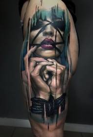大腿神秘彩色的婦女用手紋身圖案
