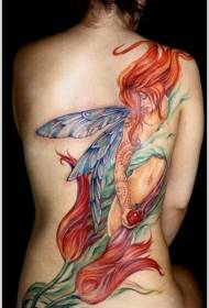Beautiful colorful elf tattoo pattern on the back