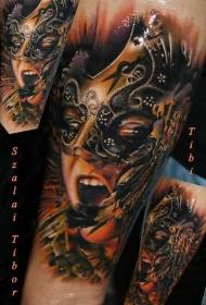Brand new big genre color woman mask tattoo pattern