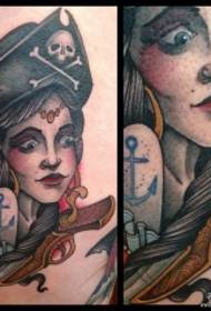 Ευρωπαϊκή και αμερικανική σχολική πειρατική κορίτσι αγκυροβόλιο μοτίβο τατουάζ