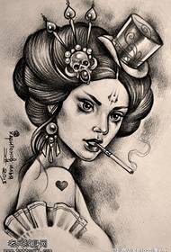 Sceitseáil patrún tattoo lámhscríbhinne geisha