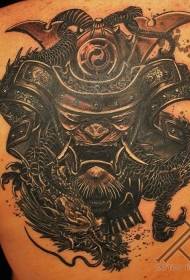 Back samurai mask and dragon tattoo pattern