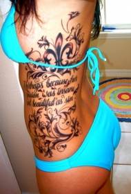 Leuk swarte lelie bloemenpatroon mei tatoeëringpatroon fan letterkant rib
