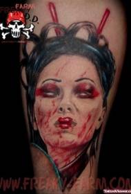 Legs colored devil geisha portrait tattoo pattern