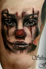 Thigh beautiful watercolor woman clown tattoo pattern