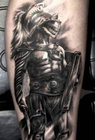 Kojos ruda tikroviško stiliaus gladiatoriaus tatuiruotė