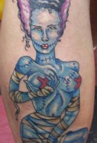 Blauw zombie vrouw tattoo patroon
