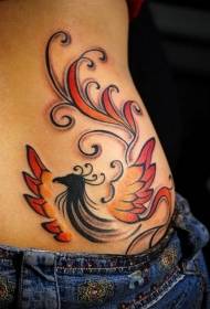 Kvindelig talje farvet smukt Phoenix tatoveringsmønster