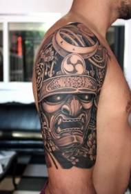 Braccio elmetto da guerriero malvagio bianco e nero con motivo floreale a forma di tatuaggio