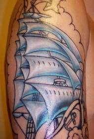 Arm color pirate sailing tattoo picture