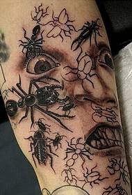 Chicos, brazo, clásico, guapo, blanco y negro, hormiga, tatuaje, ilustración