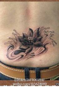 Черно-серый шаблон татуировки лотоса, популярный в мужской талии