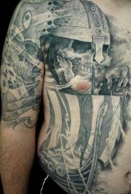 Chest black gray viking warrior skull tattoo pattern