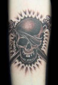 Pirate skull and cross sword black tattoo pattern