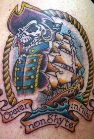 Skull pirata di culore di spalla è stampa di tatuaggi di barca à vela